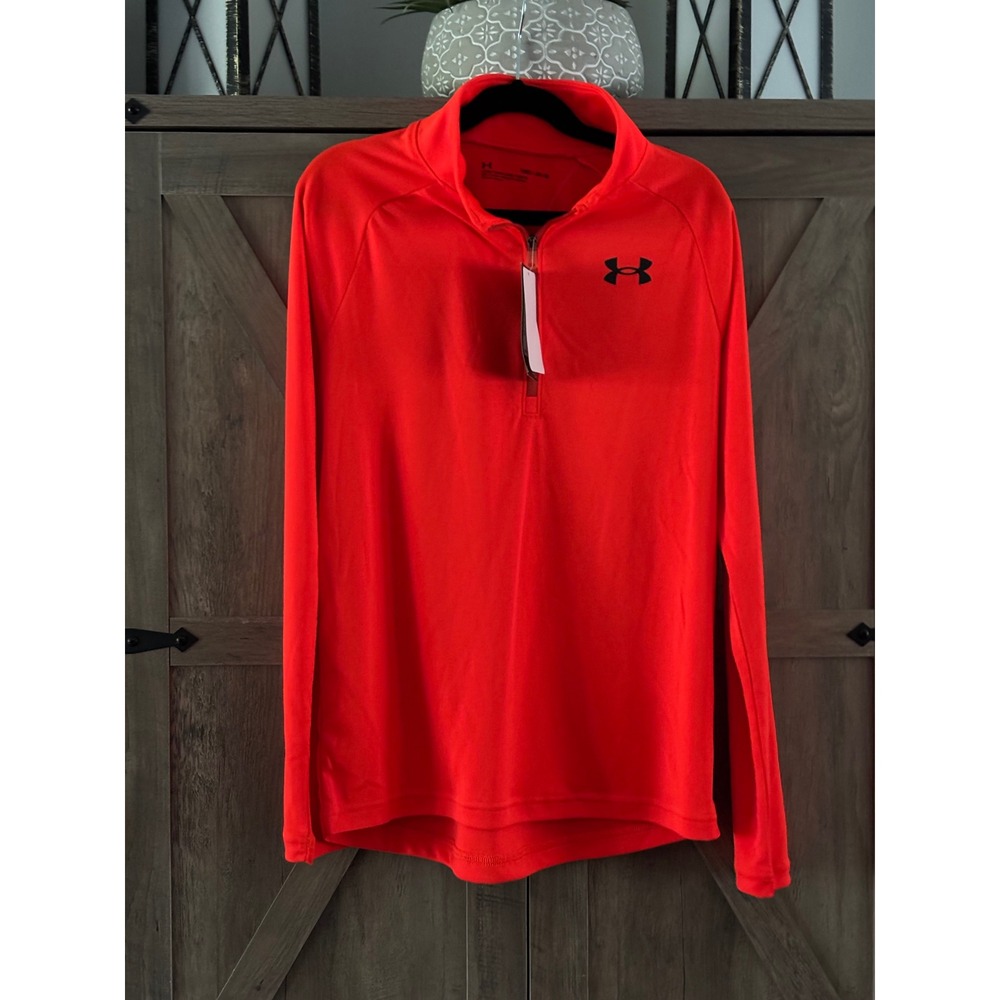 Under Armour Boys Tech 2.0 1/2 Zip Pullover Orange Long Sleeve Shirt Youth Med